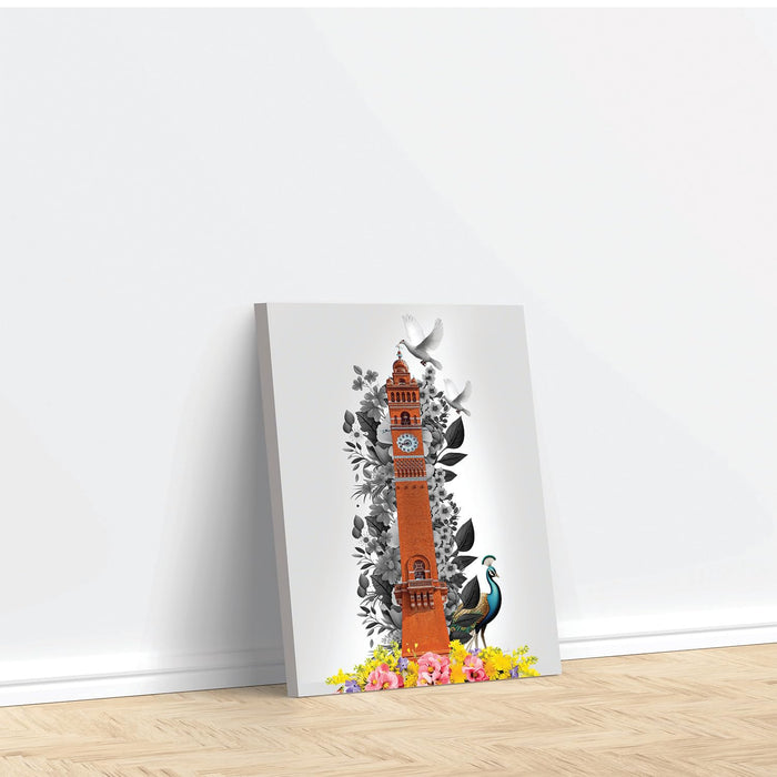 Art Street Stretched On Frame Canvas Painting Lucknow Clock Tower Art, Abstract Art (Set of 1, Size: 16x22 Inch)