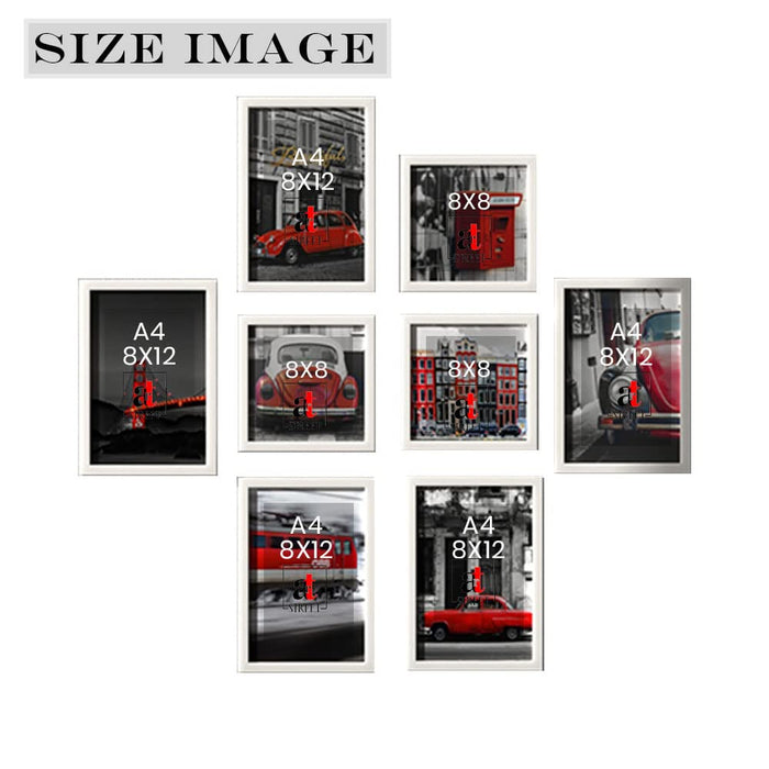 Art Street Wall Décor Bar Red Car and Building Set of 8 Framed Art Prints  Paintings for Home Gallery, Bedroom, Living Room & Office (Size - 5 - 8 x  12