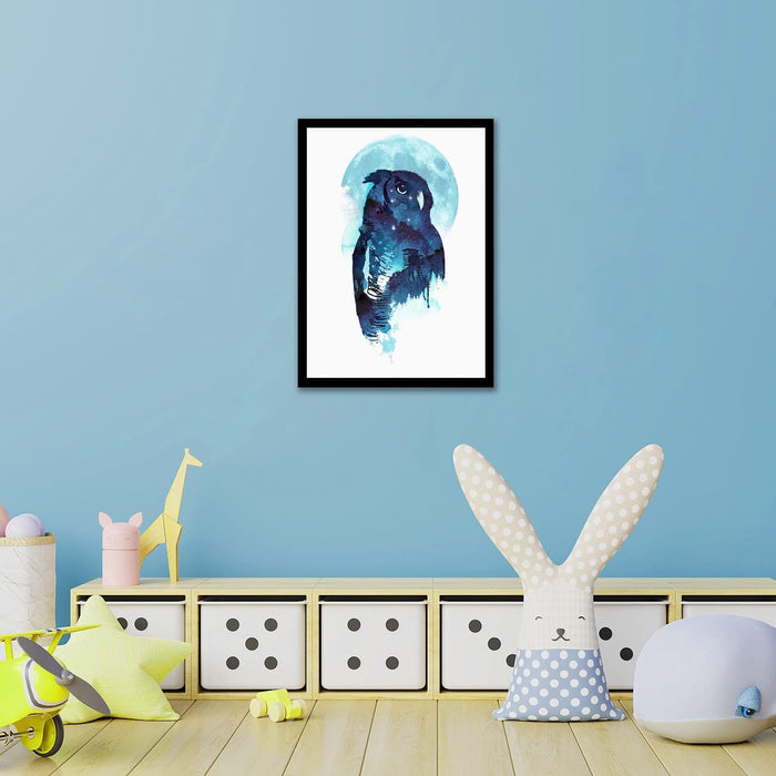 Art Street Blue Owl Abstract Framed Art Print for Home, Kids Room, Wall Hanging Decor & Living Room Decoration I Modern Luxury Decorative gifts (12.9 x 17.7 Inches)