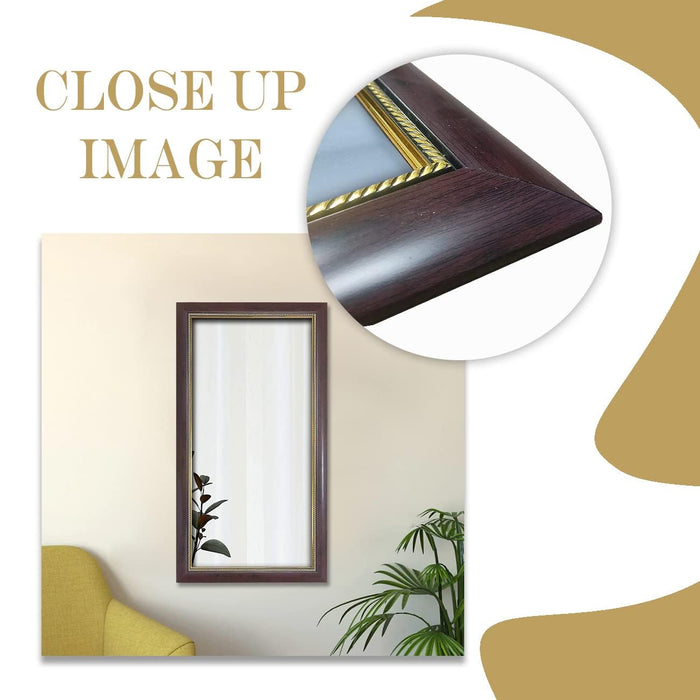 Art Street Plain Smooth Finish Decorative Wall Rectangular Makeup Mirror, Decorative Looking Glass with Frame for Home (25.4x13.4 Inches, Coffee Brown)