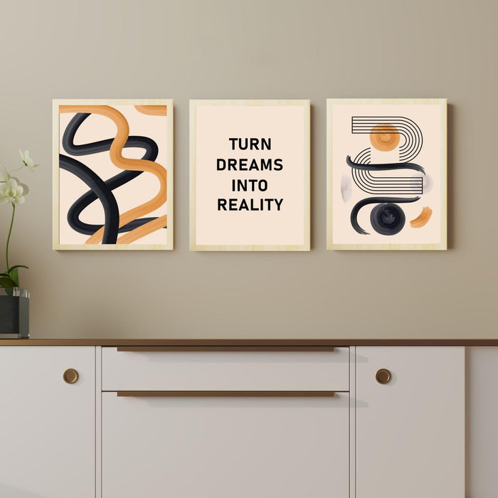 Art Street Modern Boho Motivational Quotes Turn Dreams Into Reality Art Prints (Set Of 3, (A3) 12.7x17.5 Inch)