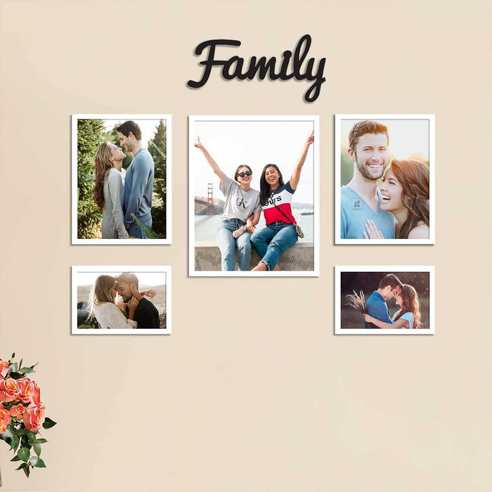 Family Photo Frame Set of 5 Picture Frames With Family MDF Plaque Eco Series Photo Frames for Home Décor ( 4x6, 6x8, 8x10 Inchs)