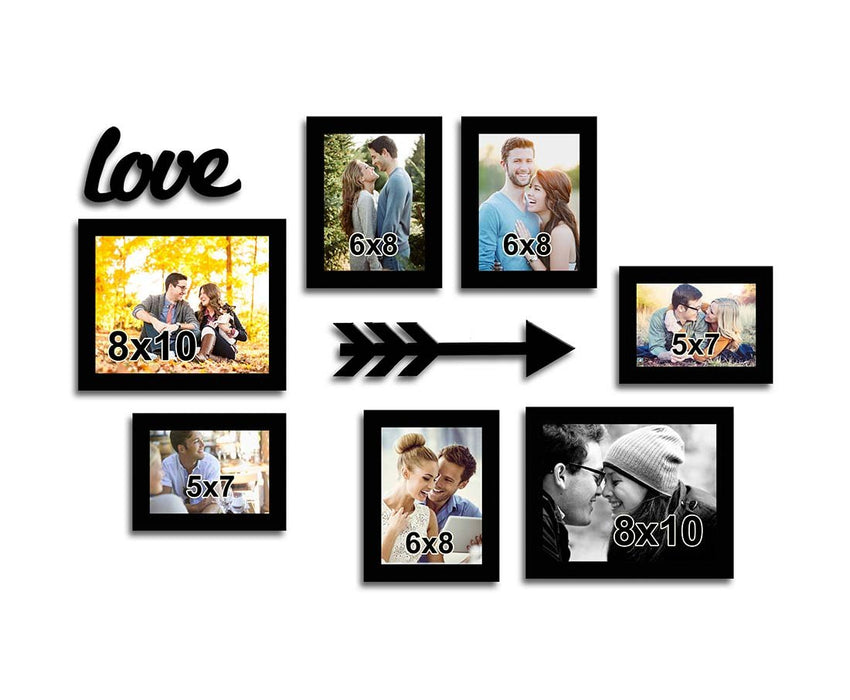 Love Infinite - Set of 7 individual wall photo frame + 2 MDF plaque (Black) Size 5x7, 6x8, 8x10 inches