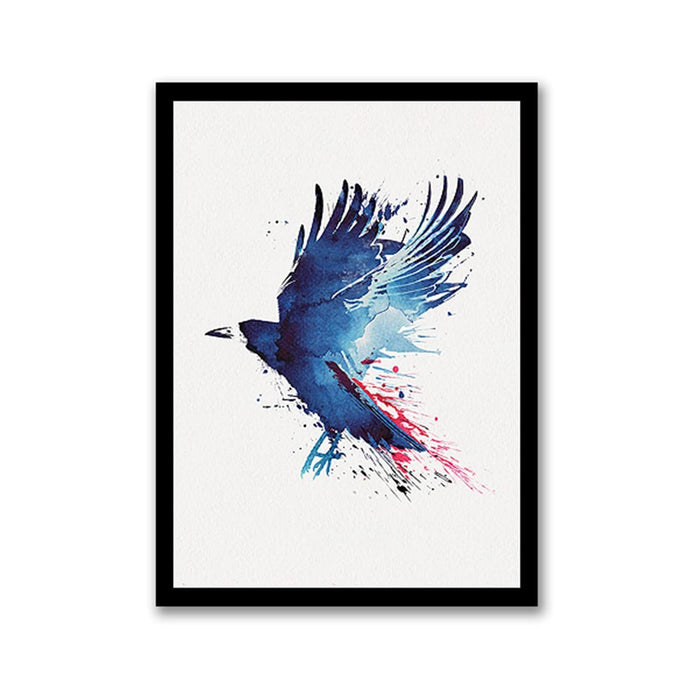 Art Street Blue Crow Abstract painting Framed Art Print for Home, Kids Room, Wall Hanging Decor & Living Room Decoration I Modern Luxury Decorative gifts (12.9 x 17.7 Inches)