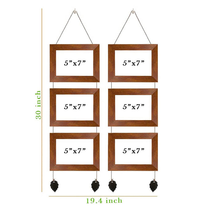 Hanging Picture Frame For Home and Office Decoration with Free Hanging Accessories (Brown, Size 5"x7", Set Of 6)