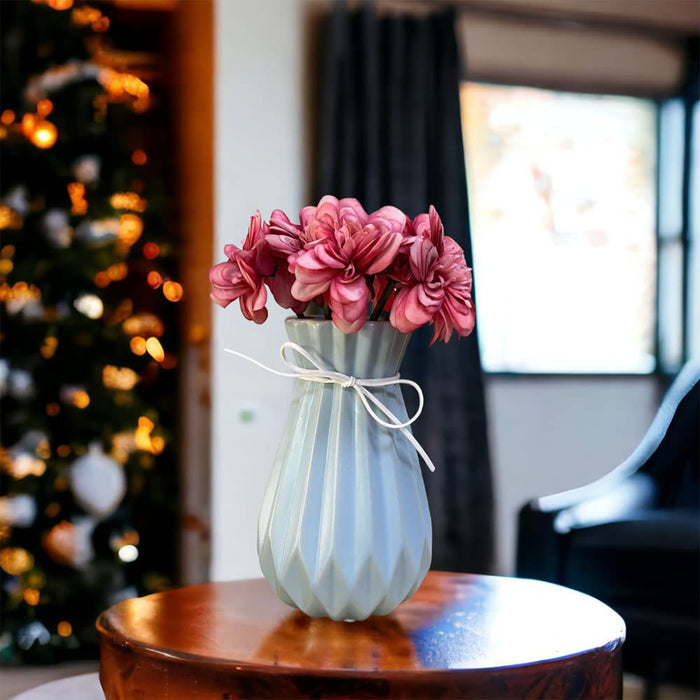 Decorative Ceramic Flower Vase, Grid Design Modern Flower Pot for Home,  Office, Living Room, Bedroom (Blue, Size: 7.5x18 Cm)