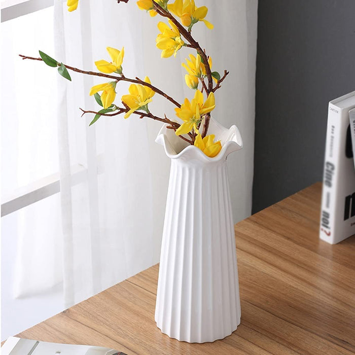 Art Street Wavy Bottle Mouth Flower Vase for Living Room Flower Vases for Centerpieces & Tables  (White)
