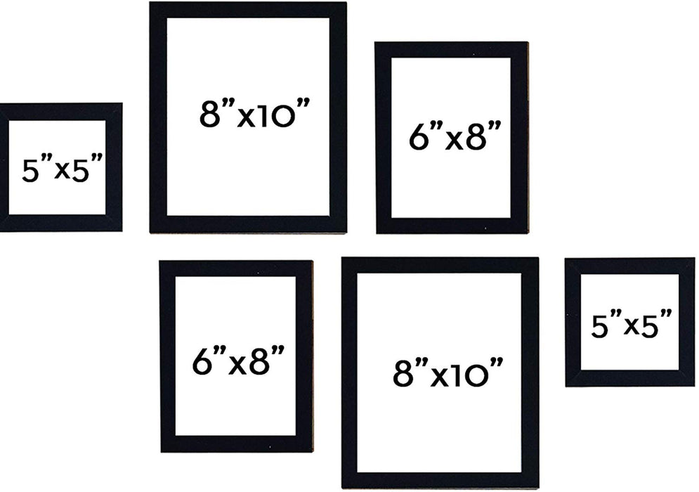 Individual Black Wall Photo Frames Set of 6  ( Picture Size  5 x 5, 6 x 8. 8 x 10 Inches )