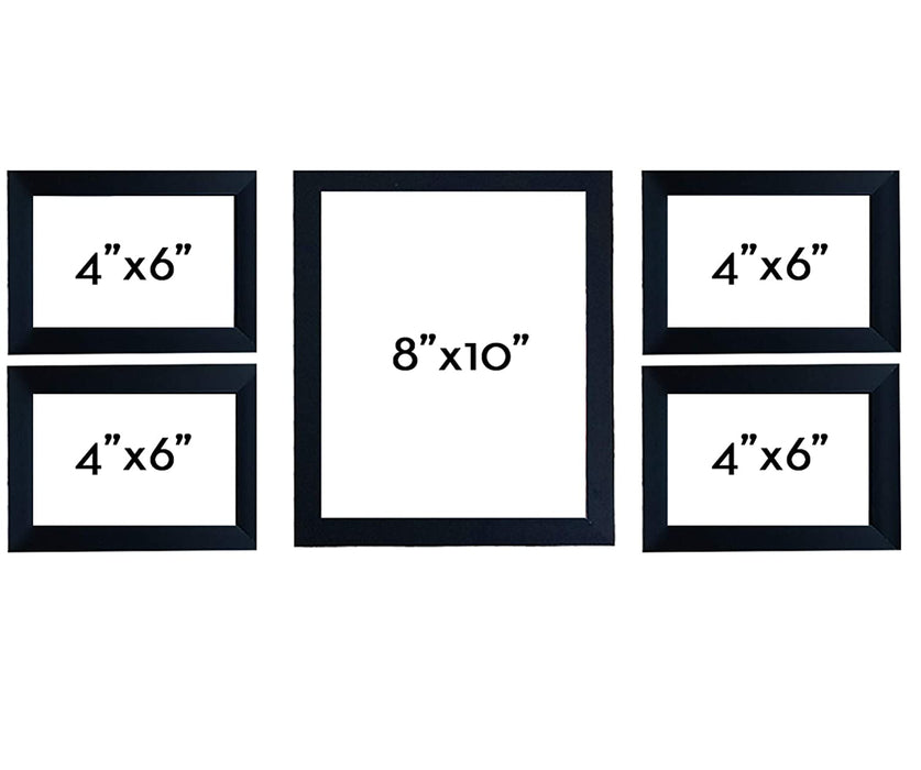 Set of 5 Individual Black Wall Photo Frames ||Mix Size|| 4 Units 4x6, 1 Unit 8x10 inches||