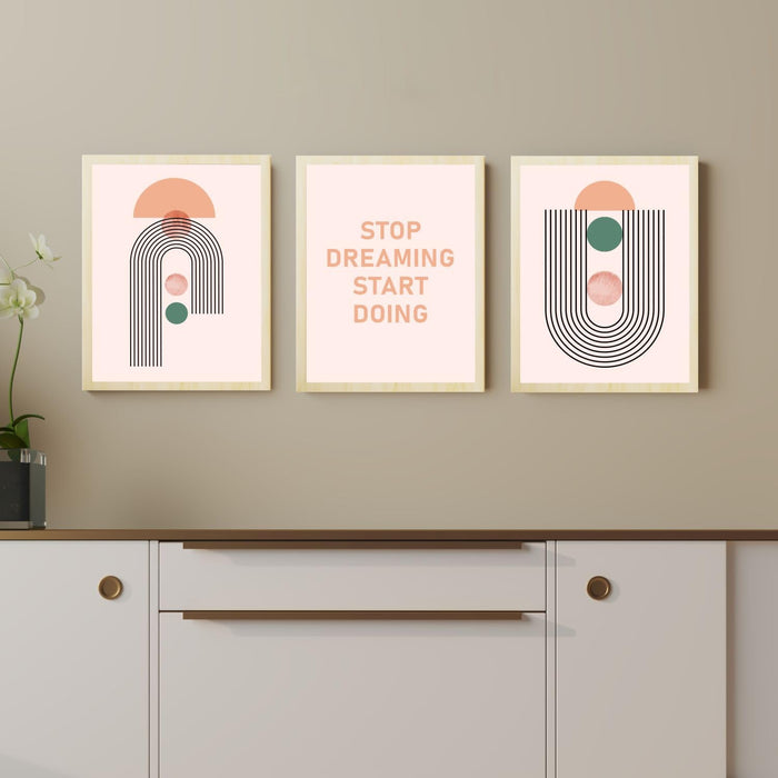 Art Street Modern Boho Motivational Quotes Stop Dreaming Start Doing Art Prints (Set Of 3, (A3) 12.7x17.5 Inch)