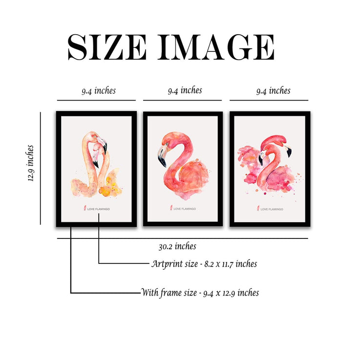 Art Street Abstract Portrait of Pink Flamingo Framed Art Print for Home, Office, gifts (Set of 3, 9.4 x 12.9 Inches)