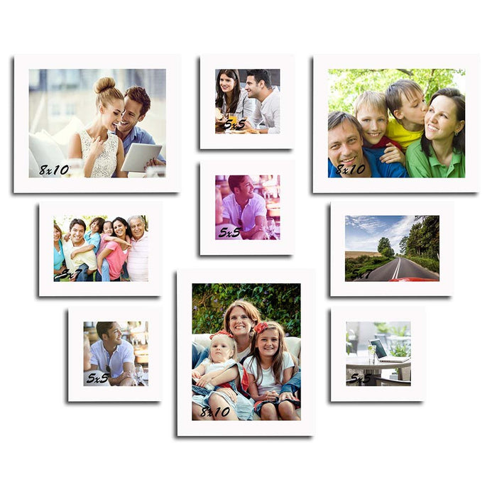 Art Street Gigantic Set Of 9 White Individual Wall Photo Frames ( Size 5x5, 5x7, 8x10 inches )