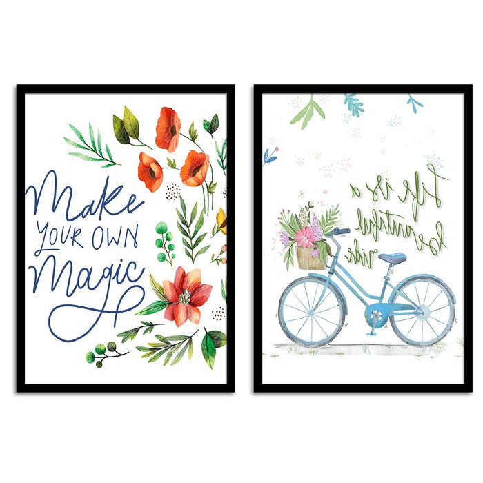 Motivational Art Prints Beautiful Ride Travel Quotes Wall Art for Home, Wall Decor & Living Room Decoration (Set of 2, 17.5" x 12.5" )
