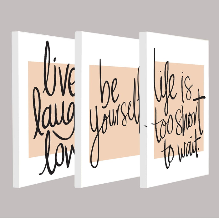 Art Street Stretched Canvas Painting Live Love Laugh, Be Yourself for Living Room (Set of 3, Size: 12x12 Inch)