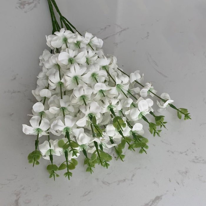 Art Street Artificial White Cherry Blossom Flower Stems, Stem Fall Plants (Without Vase Pot), Size: 19 Inch