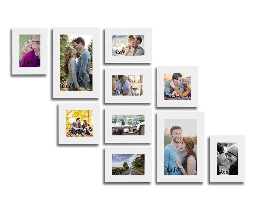 Art Street Dynamic Set Of 10 White Individual Wall Photo Frames ( Size 4x6, 5x5, 6x10 inches )