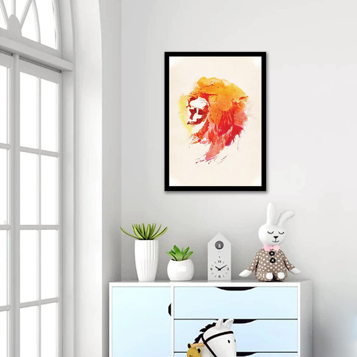 ‎Art Street Red Lion Face Abstract Design painting Art Print for Home, Kids Room, Wall Hanging Decor & Living Room Decoration I Modern Luxury Decorative gifts (12.9 x 17.7 Inches)