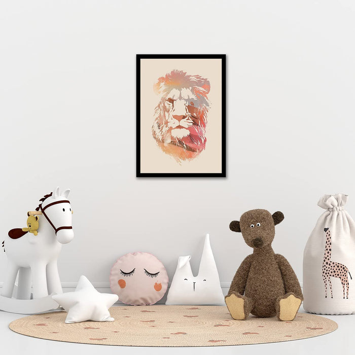 ‎Art Street Lion Face Abstract Design painting Art Print for Home, Kids Room, Wall Hanging Decor & Living Room Decoration I Modern Luxury Decorative gifts (12.9 x 17.7 Inches)
