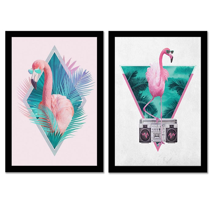 ‎Art Street Pink Robert Farkas Flamingo Framed Art Print For Kids Room, Home, Office, Wall Hanging Decor & Living Room Decoration I Modern Luxury Decorative gifts (Set of 2, 9.4 x 12.9 Inches)