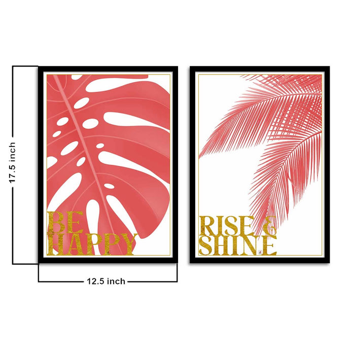 Motivational Art Prints Be Happy Rise & Shine Wall Art for Home, Wall Decor & Living Room Decoration (Set of 2, 17.5" x 12.5" )