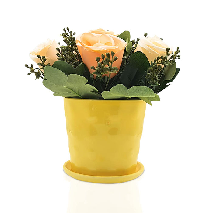 Artificial Ceramic Flower Pot for Home Decoration Artificial Plants with Rose Flowers ( Size - 6.5 x 7 Inch )