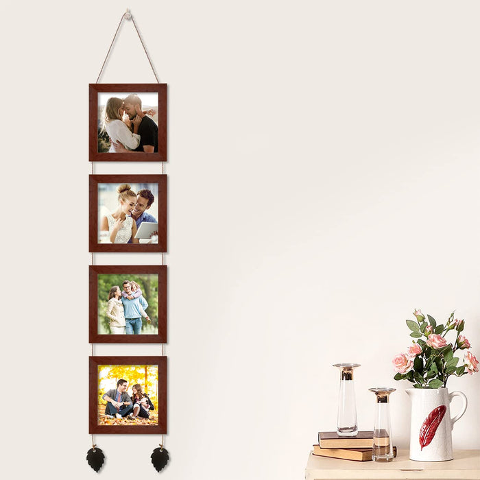 Set of 4 Hanging Picture Frame For Home and Office Decoration (Brown, Size 5"x5" )