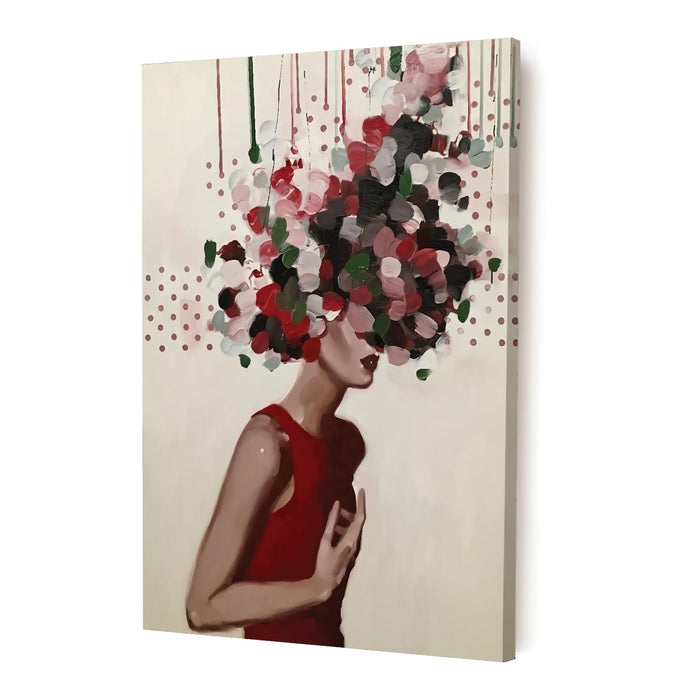 Art Street Stretched On Frame Canvas Painting Cranberry Red Flower Girl Art (Size: 16x22 Inch)