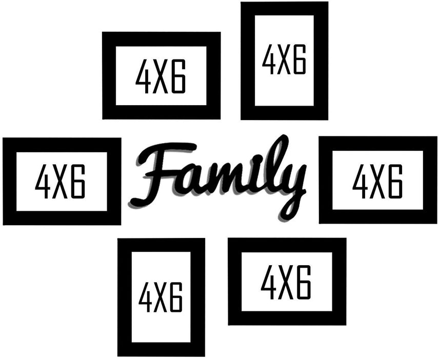 Family Wall Photo Frame Set of 6 With Family MDF Plaque ( Size 4"x6" )