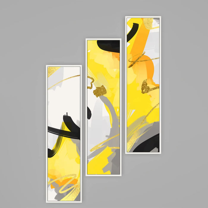 Art Street Abstract Mustard Yellow Digital Printed Wall Canvas Painting for Living Room & Office Decor, Modern Artwork (Set of 3, 8 x 32 Inches)