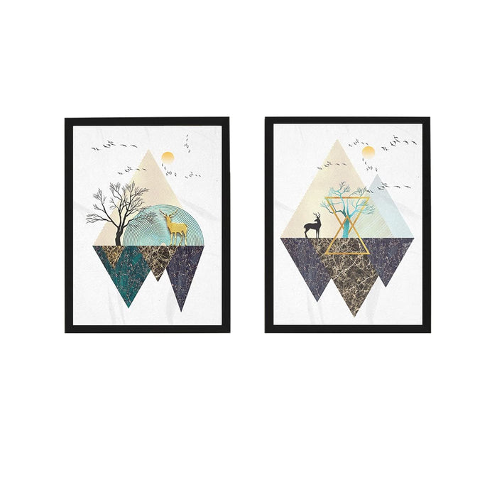 ‎Art Street Minimalist Geometric Nordic Style Framed Art Print for Home, Office, Wall Hanging Decor & Living Room Decoration I Modern Luxury Decorative gifts (Set of 2, 12.9 x 17.7 Inches)