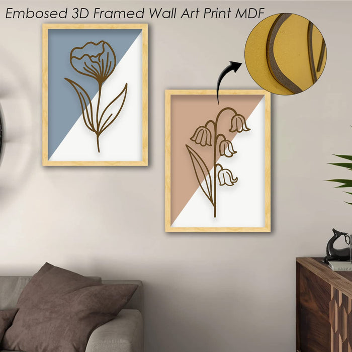 Art Street 3D Framed Art Prints Boho MDF Embossed Wall Décor For Home, Office & Living Room Decoration, Wall Hanging Decorative Artprint Set of 2 (17.5 x 27 Inches)