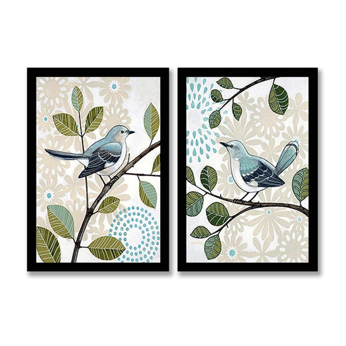 Art Street Singing Birds Pattern Framed Art Print for Home, Kids Room, Wall Hanging Decor & Living Room Decoration I Modern Luxury Decorative gifts (Set of 2, 9.4 x 12.9 Inches)