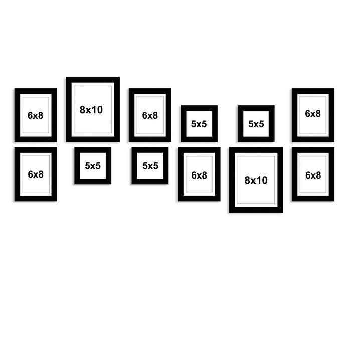 Art Street - Set of 12 Individual Black Wall Photo Frames Wall Hanging (Mix Size)(4 Units 5X5, 6 Units 6X8, 2 Units 8X10 inches)