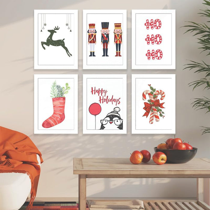 Art Street Gallery Wall Art Set, Christmas Prints, Set Of 6, Ho Ho Ho Christmas Bundle, Printable Wall Art Home Décor Wall Hanging Decorative gifts (8.9x12.8 Inch, A4)