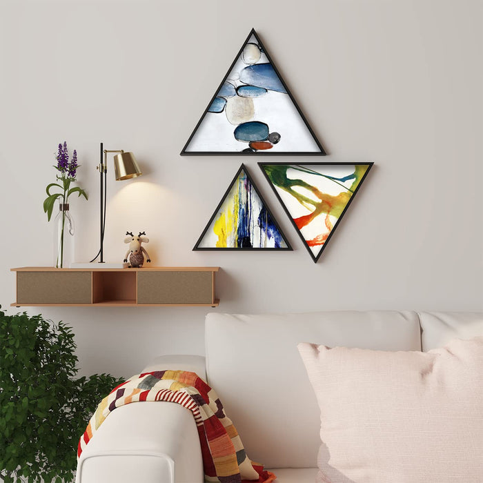Art Street Triangle Canvas Wall Painting Stretched on Wooden Framed For Home Decoration (Set Of 3,10x10, 12x12, 16x16 Inch)