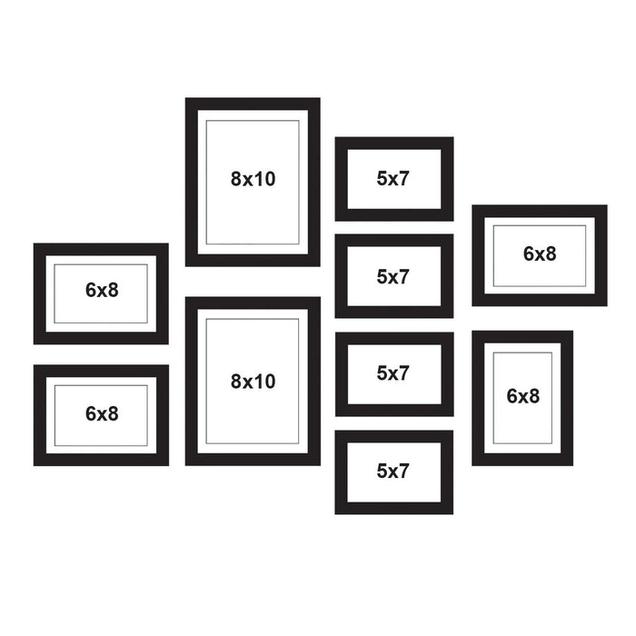 Art Street Set of 10 Black Wall Photo Frame, Picture Frame for Home Decor with Free Hanging Accessories (Size -5x7, 6x8, 8x10 Inchs)