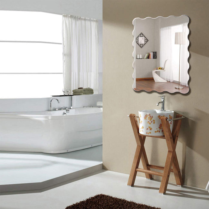 Frameless Beveled Rectangular Ridge Wall Mirror, Modern Frameless Mirror for Bathroom Room Hanging Horizontal or Vertical -27 X 19 Inchs