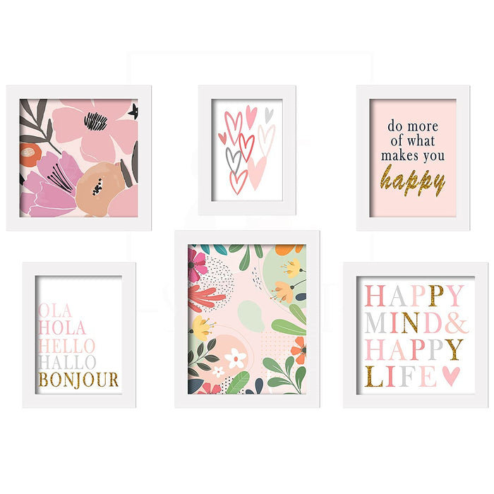 Happy Mind - Set of 6 Art Print Happiness Theme Painting for Home Decoration Size-5x7, 6x8, 8x8, 8x10 Inches