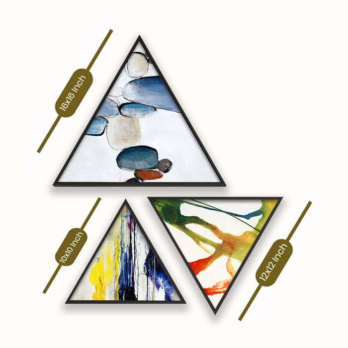 Art Street Triangle Canvas Wall Painting Stretched on Wooden Framed For Home Decoration (Set Of 3,10x10, 12x12, 16x16 Inch)