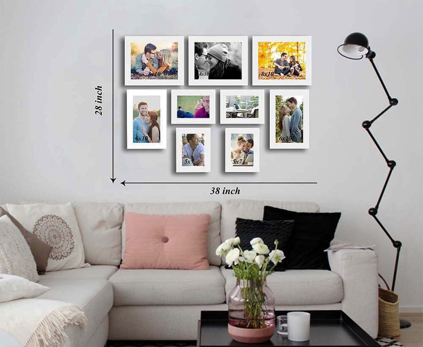 Art Street Gigantic Set Of 9 White Individual Wall Photo Frames ( Size 5x7, 6x10, 8x10 )