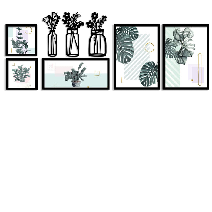 Art Street Set of 5 Floral Theme Art Prints/Posters with Floral Theme MDF Plaque for Living Room and Home Decoration (Size - 20 x 55 Inchs)