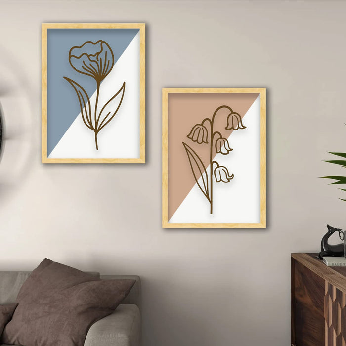 Art Street 3D Framed Art Prints Boho MDF Embossed Wall Décor For Home, Office & Living Room Decoration, Wall Hanging Decorative Artprint Set of 2 (17.5 x 27 Inches)