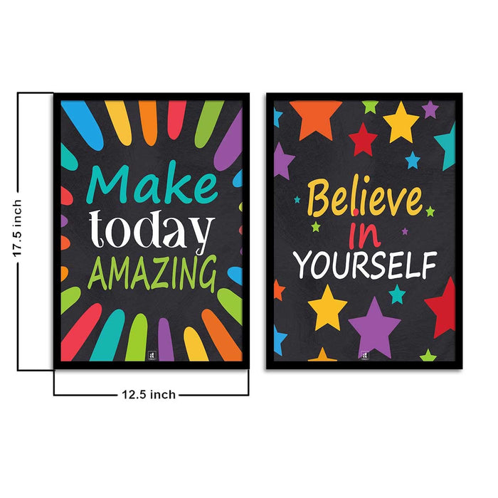 Motivational Art Prints Believe in Yourself Wall Art for Home, Wall Decor & Living Room Decoration (Set of 2, 17.5" x 12.5" )