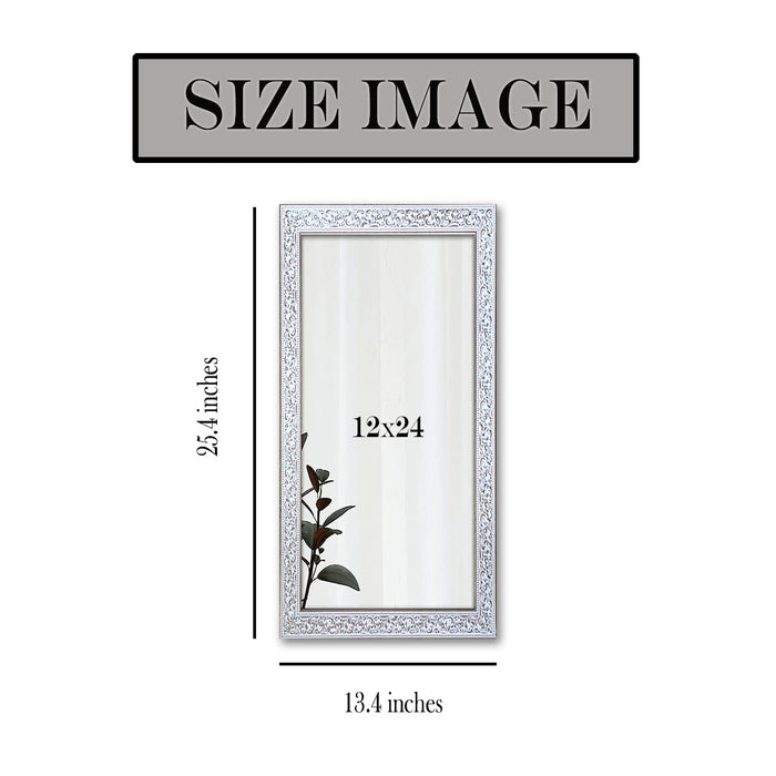 Art Street Textured Design Decorative Wall Rectangular Makeup Mirror, Decorative Looking Glass with Frame for Home (25.4x13.4 Inches, White Gold)
