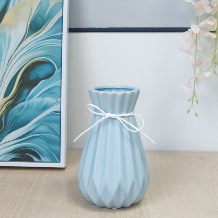 Decorative Ceramic Flower Vase, Grid Design Modern Flower Pot for Home, Office, Living Room, Bedroom (Blue, Size: 7.5x18 Cm)
