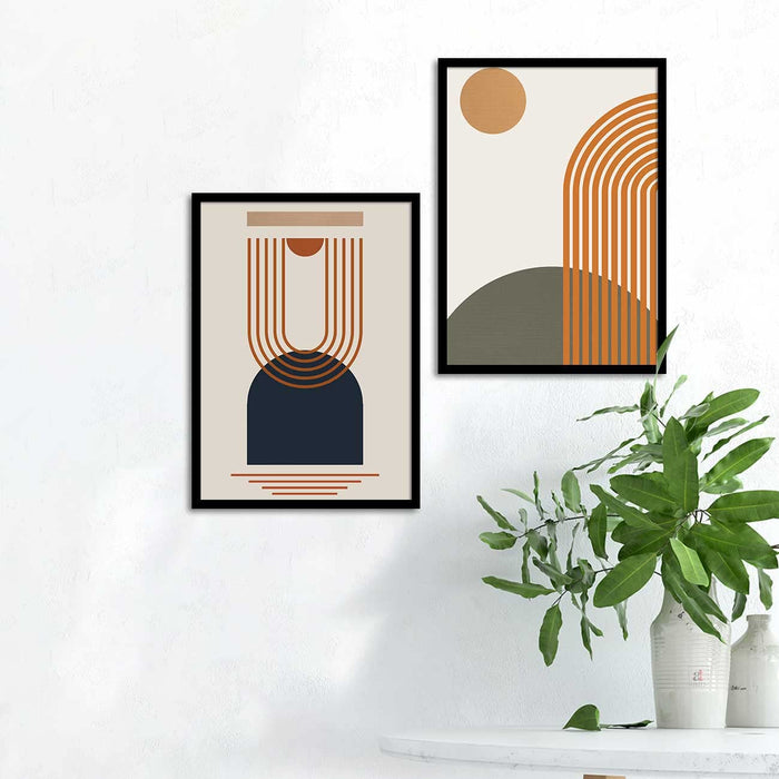 Art Street BOHO Geometrical Theme Bohemian Line Framed Art Print for Home (17.5 x 12.5 Inches, Pack of 2)