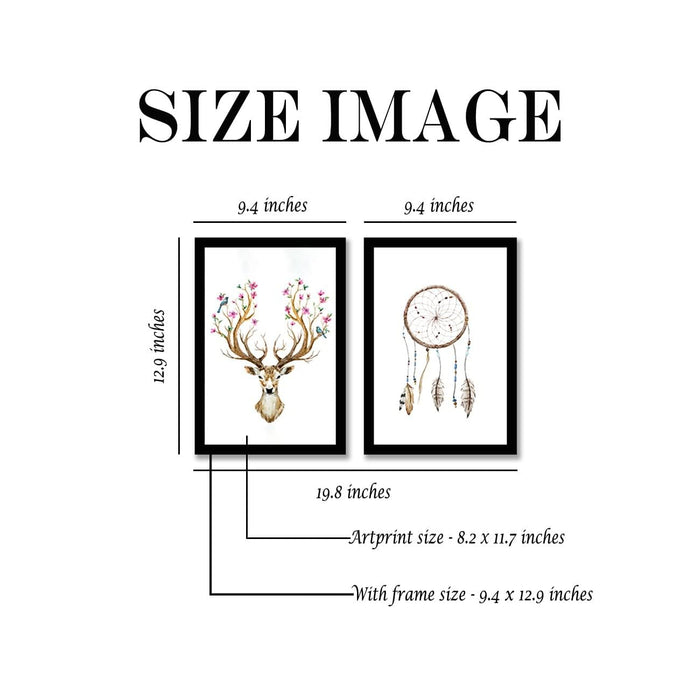 Art Street Brown Deer Feather Framed Art Print for Home, Kids Room, Wall Hanging Decor & Living Room Decoration I Modern Luxury Decorative gifts (Set of 2, 9.4 x 12.9 Inches)