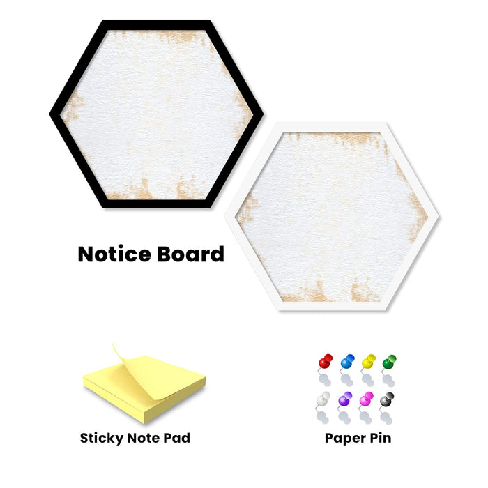 Notice Board Bulletin Board Pin-up Soft Cork Texture Display Board for Home, Office, Kids & School by Artstreet - (Hexagon Shape - Set of 2, Black & White Frame, 14.5 X 16.5 Inches)