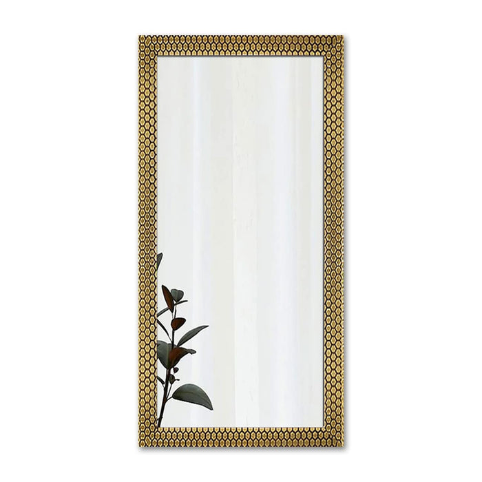 Art Street Honeycomb Design Decorative Wall Rectangular Makeup Mirror, Decorative Looking Glass with Frame for Home (25.4x13.4 Inches, Golden)