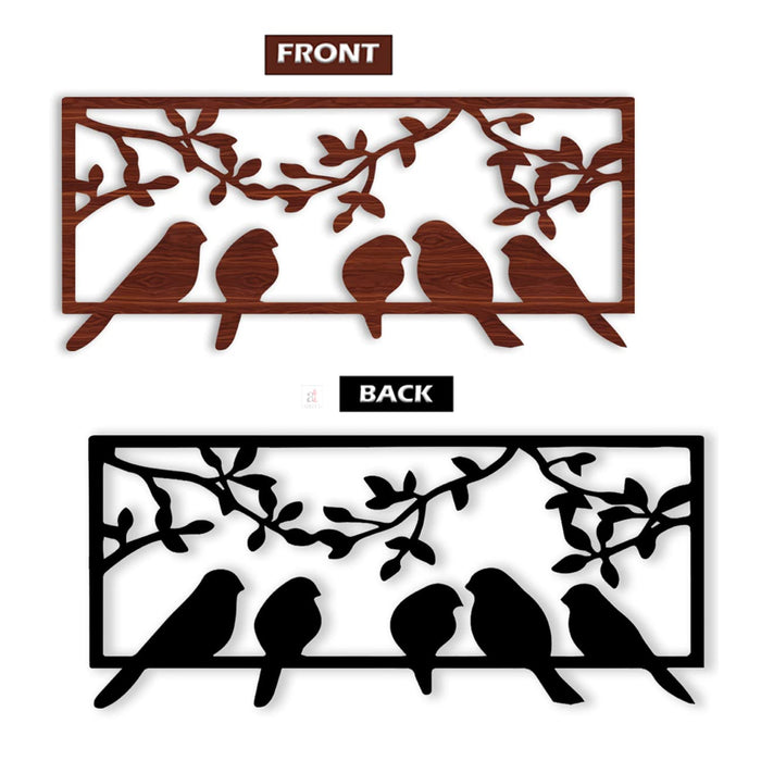 Art Street Chirping Bird Family 2 in 1 MDF Plaque Cutout Ready To Hang For Home Office Wall Art Decor, Home Decoration Size -5.5 x 13 Inches